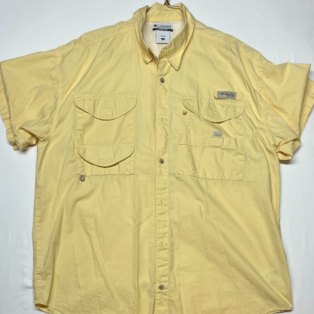 Columbia PFG Shirt Men's L Yellow Short Sleeve Fishing Shirt Vented